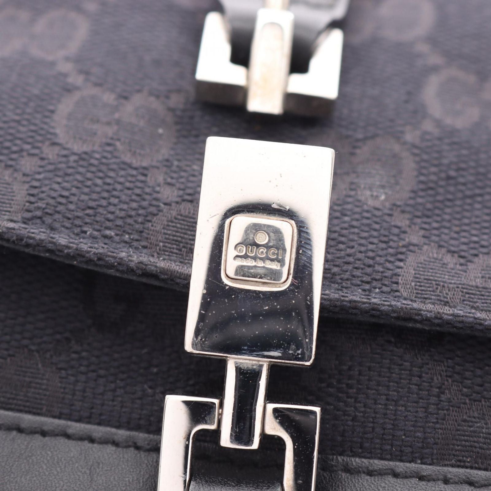 Gucci Shoulder Bag Jackie Webbing Line 001 Black Canvas Leather — view 7