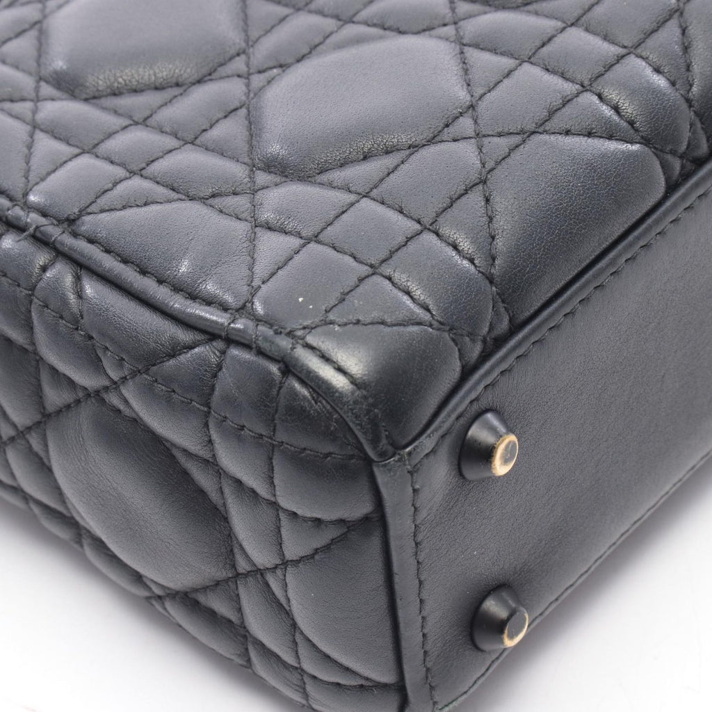 Dior Handbag Lady Mini 2-Way Black Leather Cannage Tote — view 7