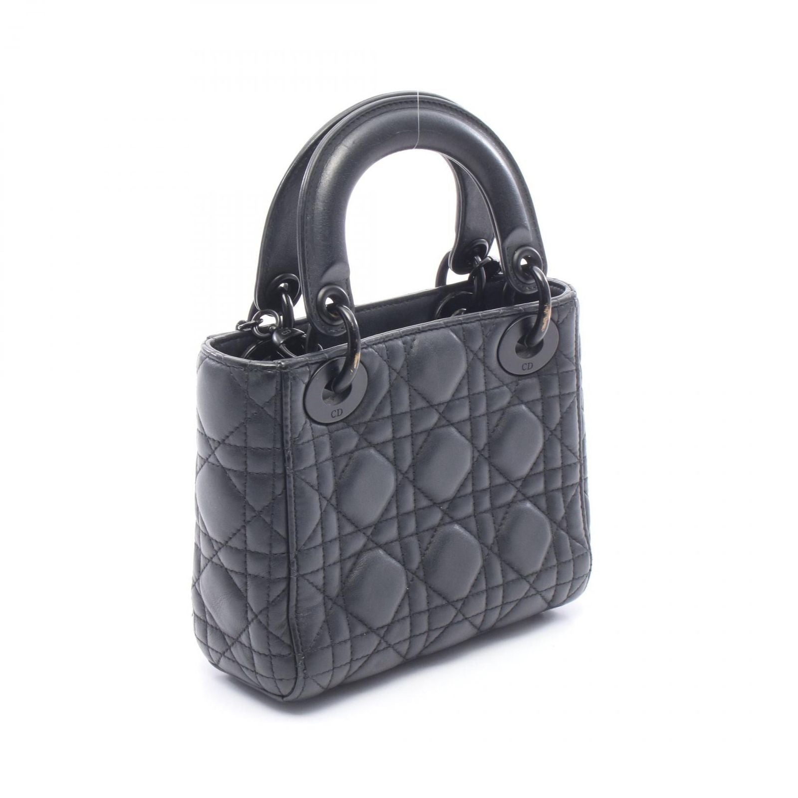 Dior Handbag Lady Mini 2-Way Black Leather Cannage Tote — view 2