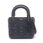 Dior Handbag Lady Mini 2-Way Black Leather Cannage Tote