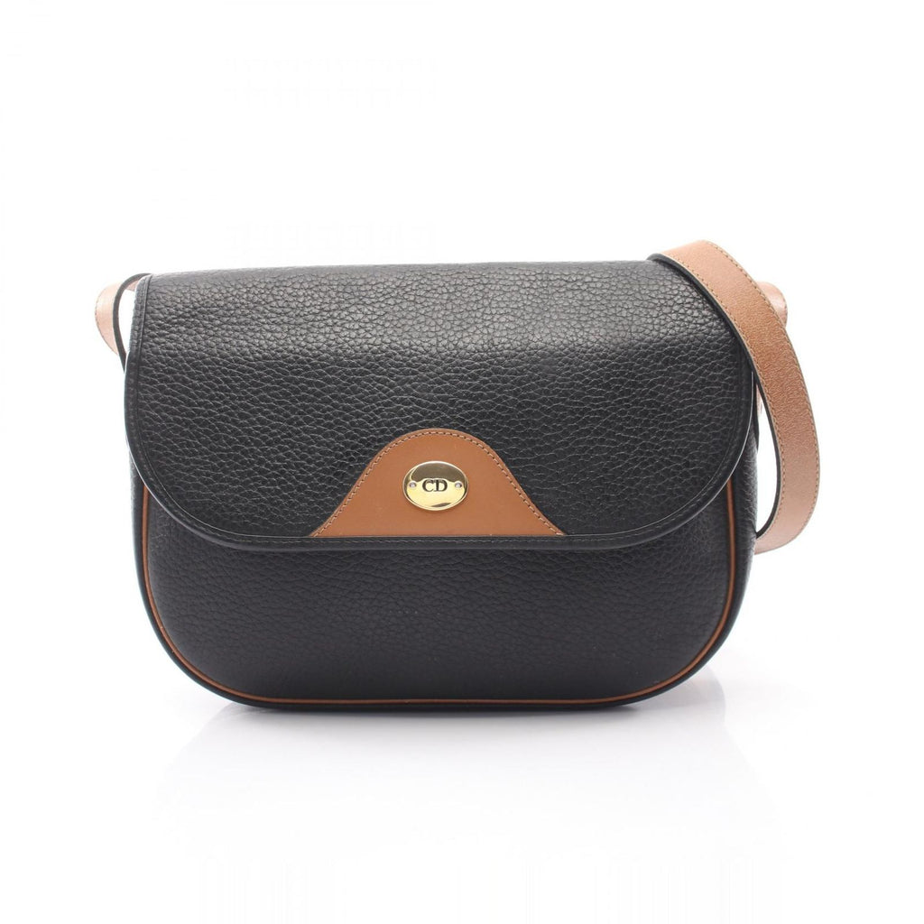 Dior Shoulder Bag Logo Black Brown Leather