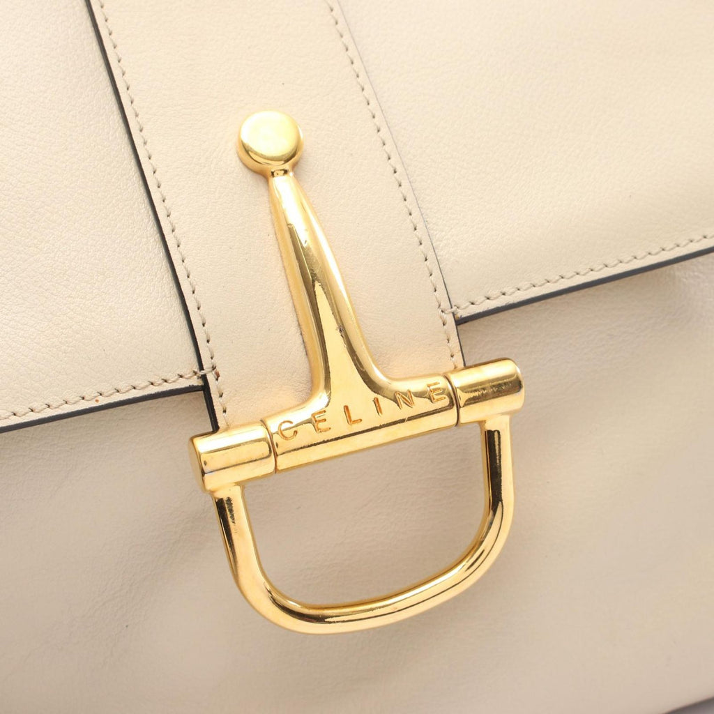 Celine Shoulder Bag Logo Ivory Leather Horsebit — view 6