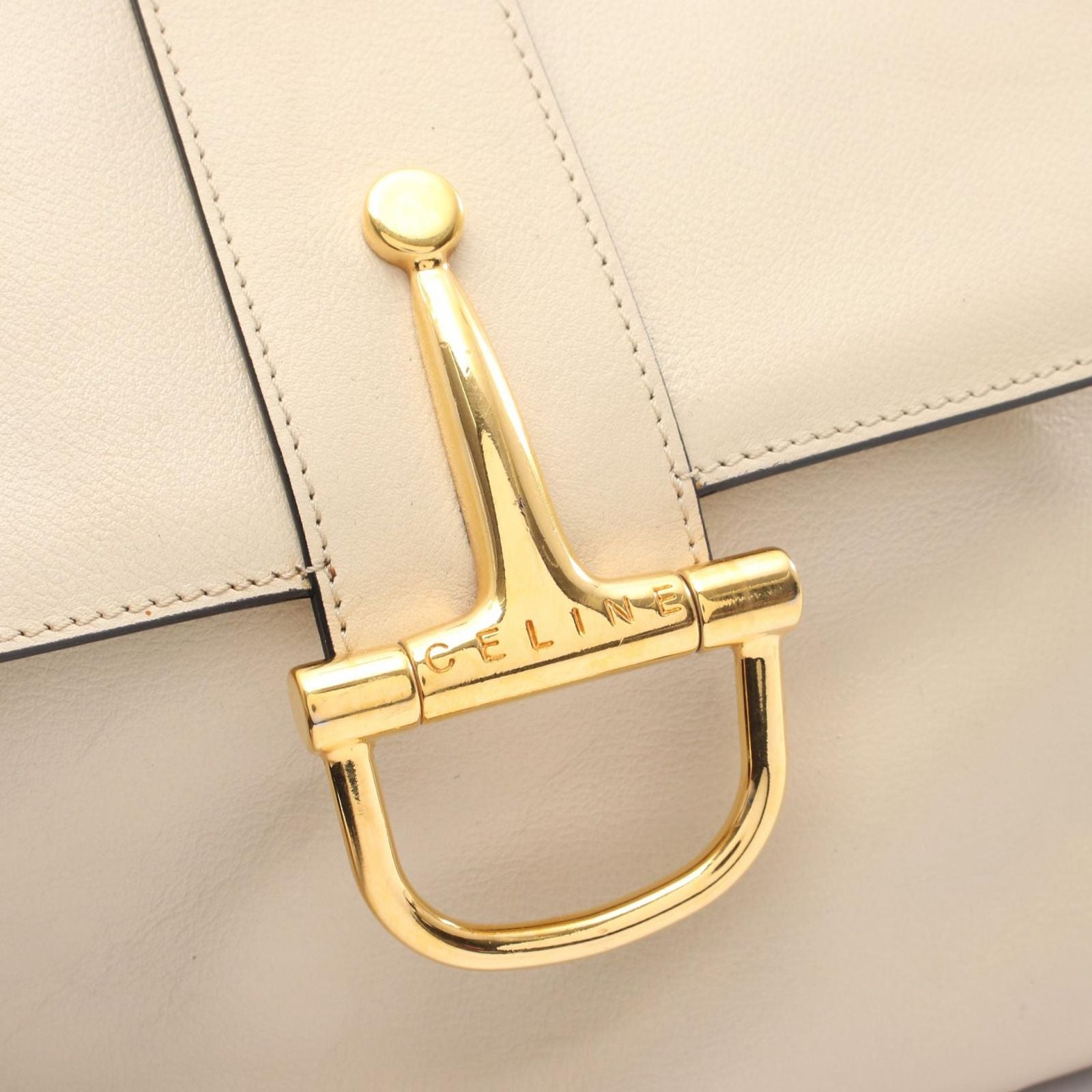 Celine Shoulder Bag Logo Ivory Leather Horsebit — view 6