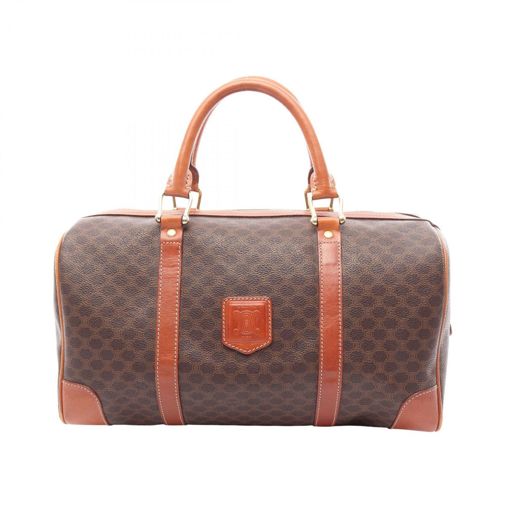 Celine Tote Macadam Brown Canvas Leather Mini Boston