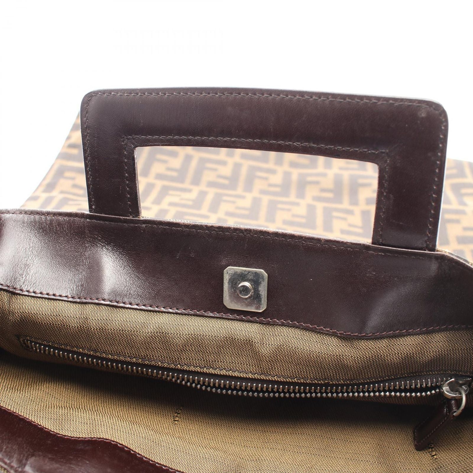 Fendi Tote Zucca Brown Dark Canvas Leather Hand — view 6