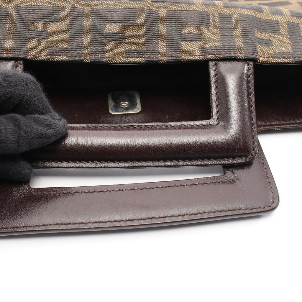 Fendi Tote Zucca Brown Dark Canvas Leather Hand — view 9