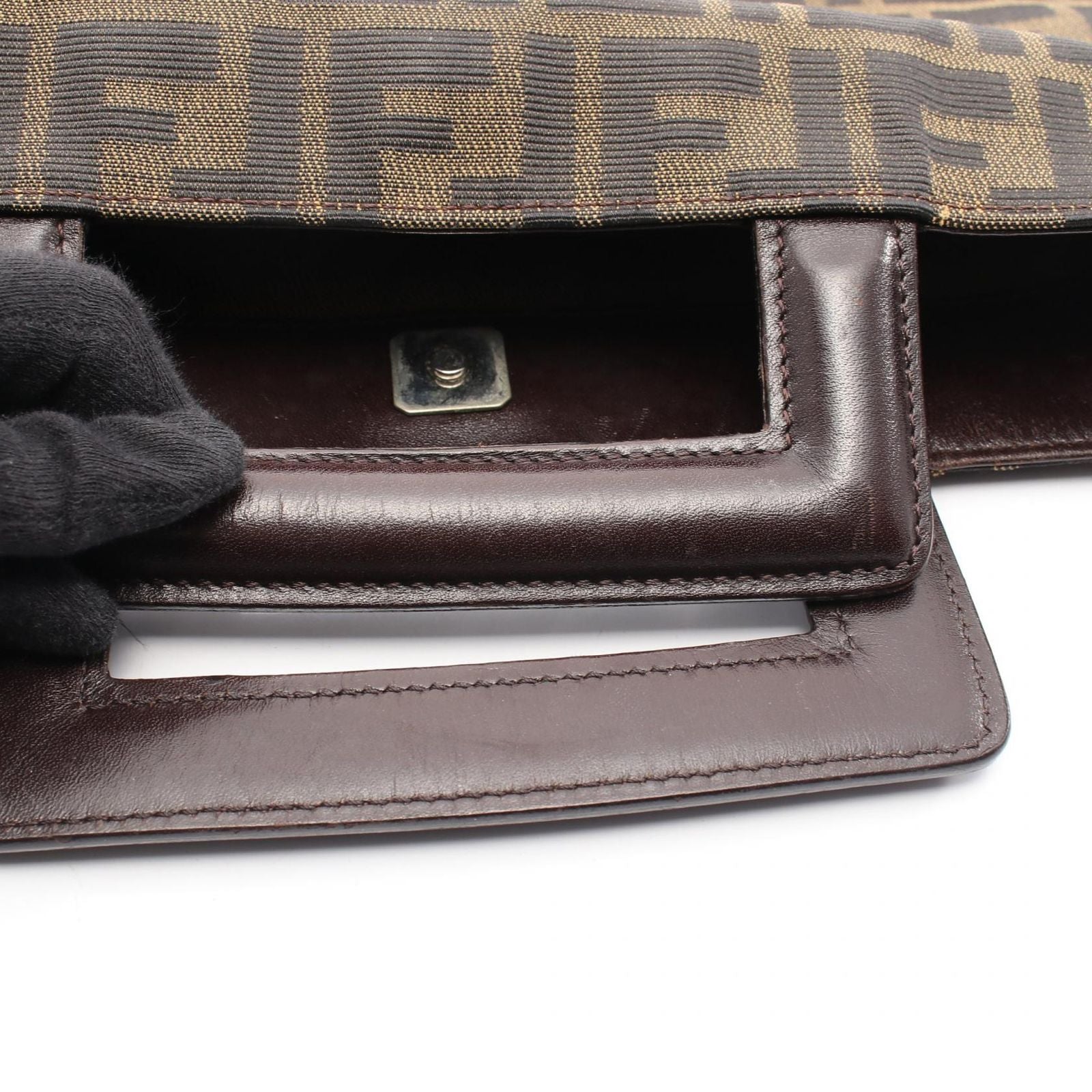 Fendi Tote Zucca Brown Dark Canvas Leather Hand — view 9