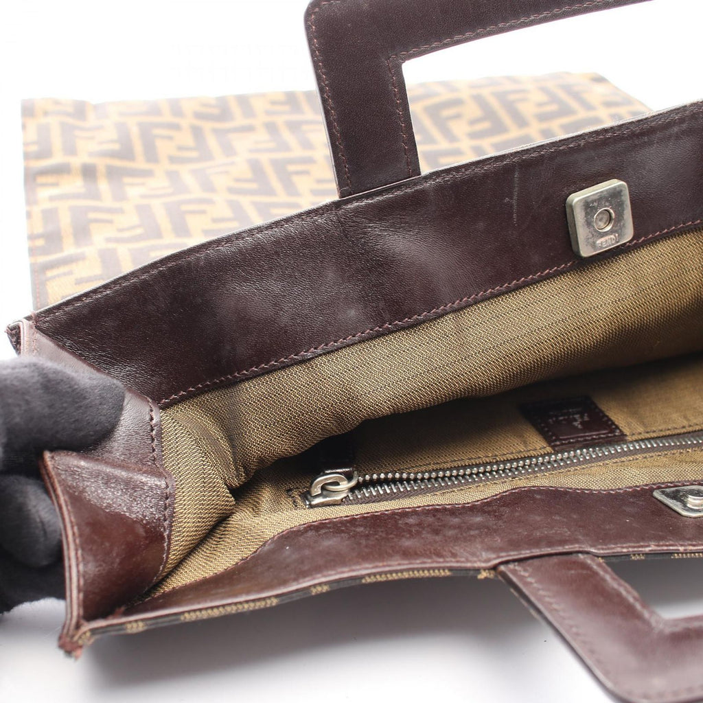 Fendi Tote Zucca Brown Dark Canvas Leather Hand — view 7