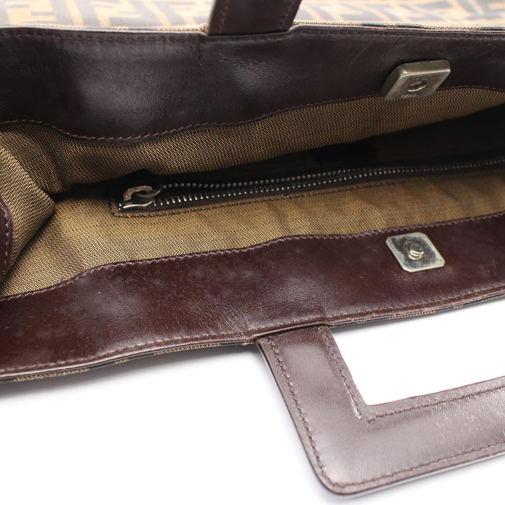 Fendi Tote Zucca Brown Dark Canvas Leather Hand — view 8