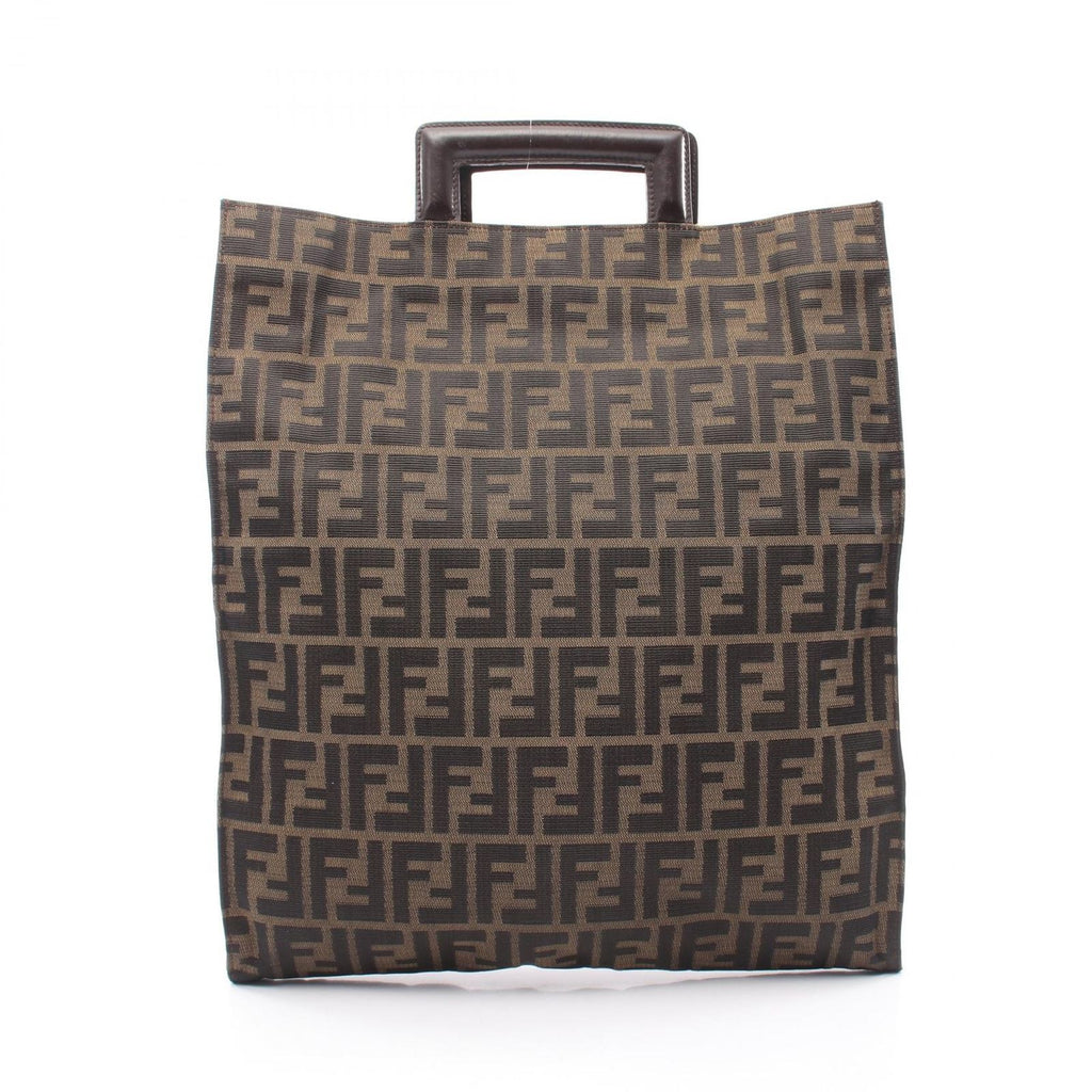 Fendi Tote Zucca Brown Dark Canvas Leather Hand