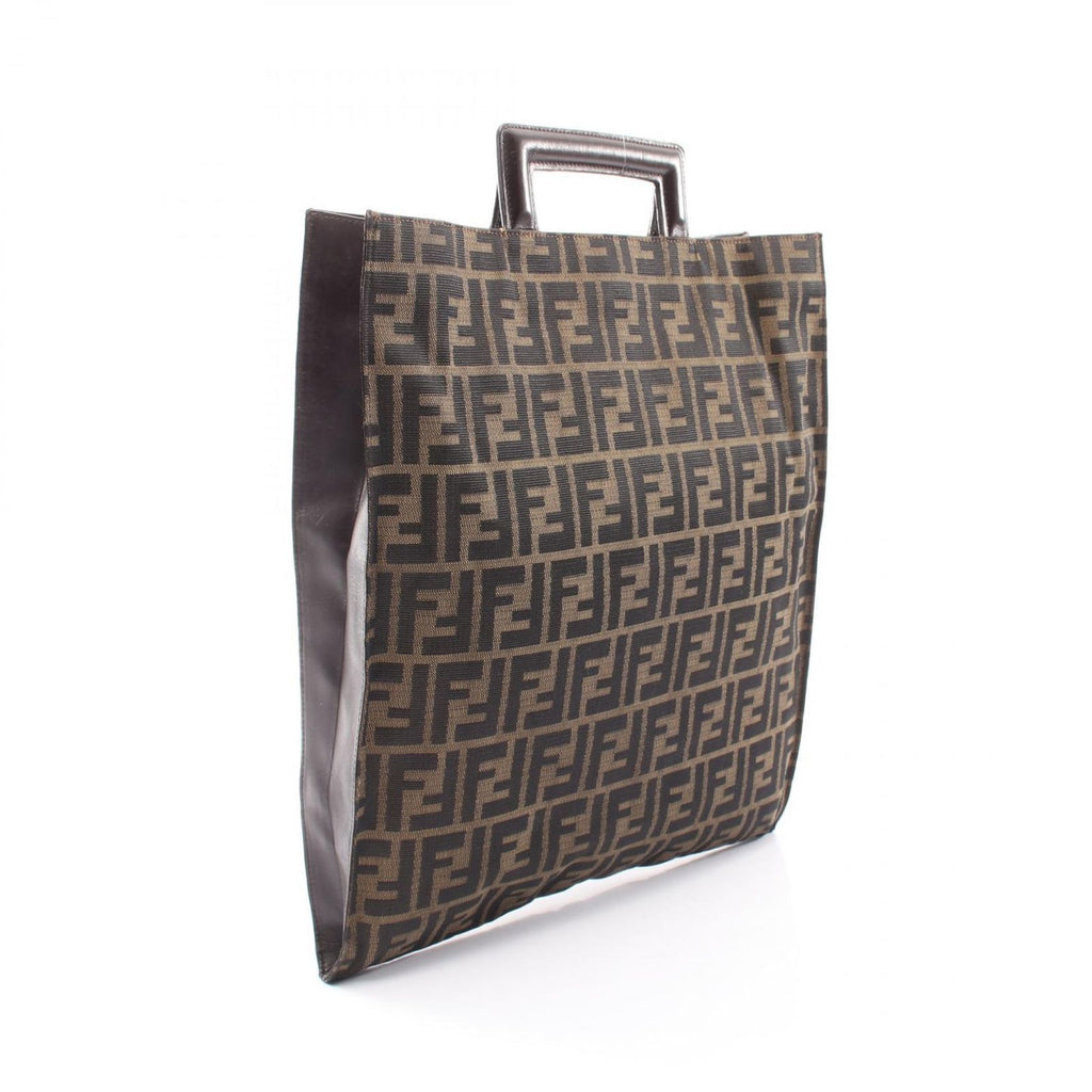 Fendi Tote Zucca Brown Dark Canvas Leather Hand — view 2