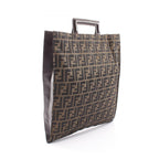 Fendi Tote Zucca Brown Dark Canvas Leather Hand — view 2