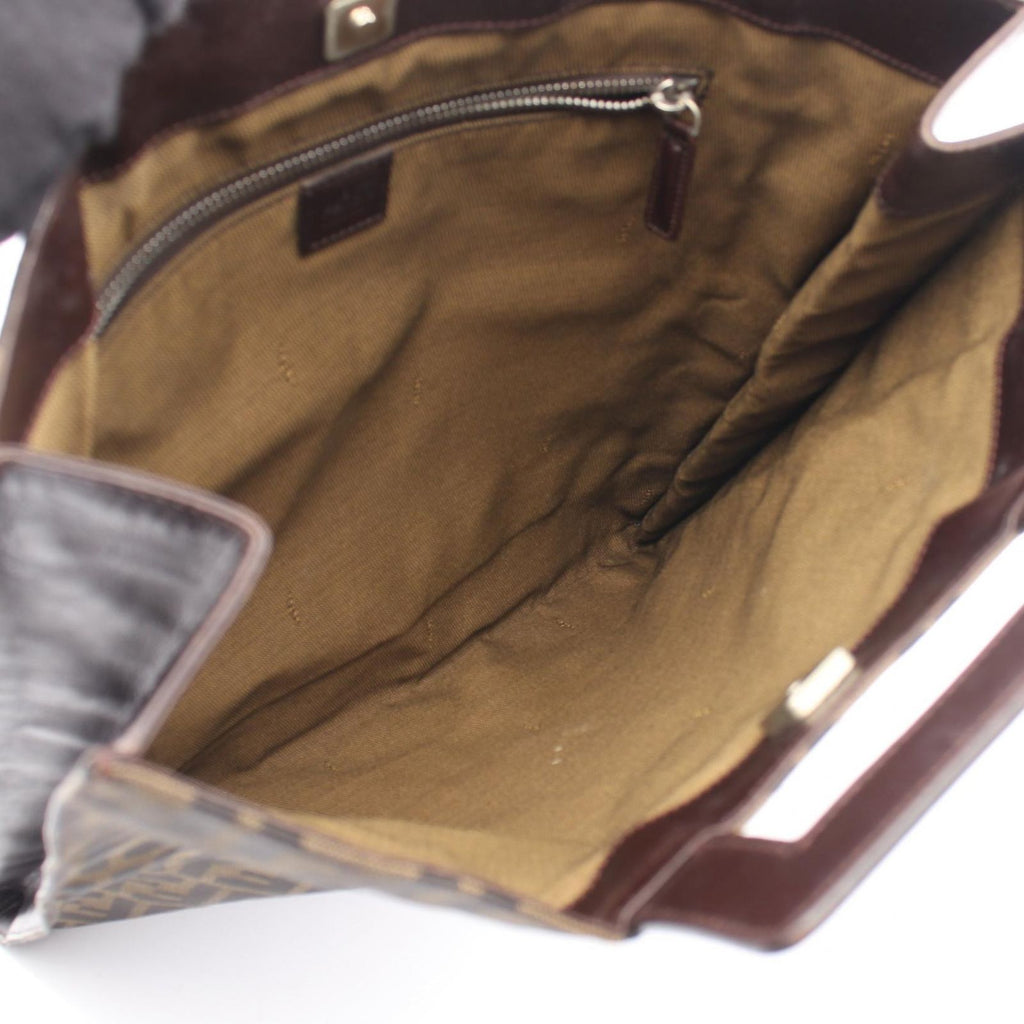 Fendi Tote Zucca Brown Dark Canvas Leather Hand — view 3