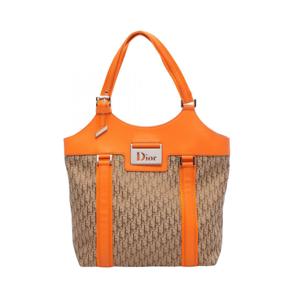 Dior Tote Street Chic Trotter Beige Orange Canvas Leather