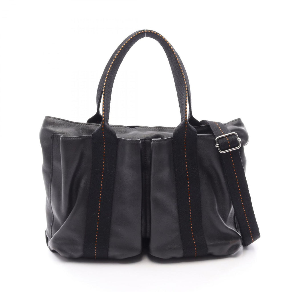 Hermes Handbag Caravan Horizontal MM 2-Way Black Leather