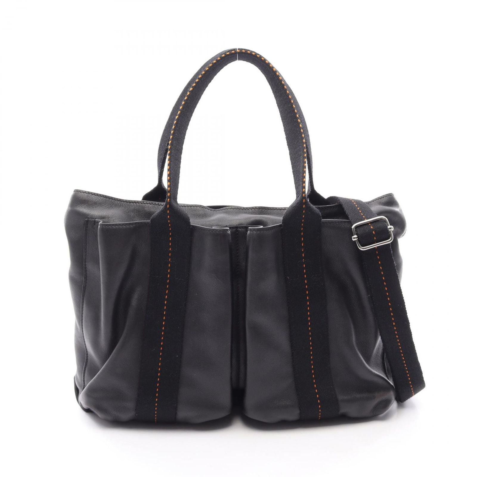 Hermes Handbag Caravan Horizontal MM 2-Way Black Leather