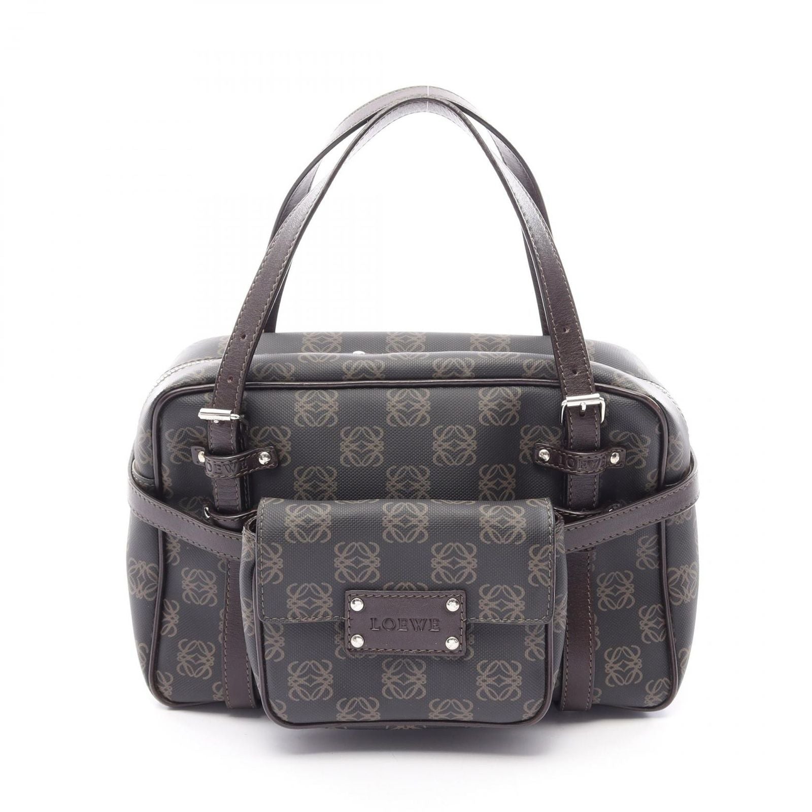 Loewe Handbag Anagram Black Brown Canvas Leather
