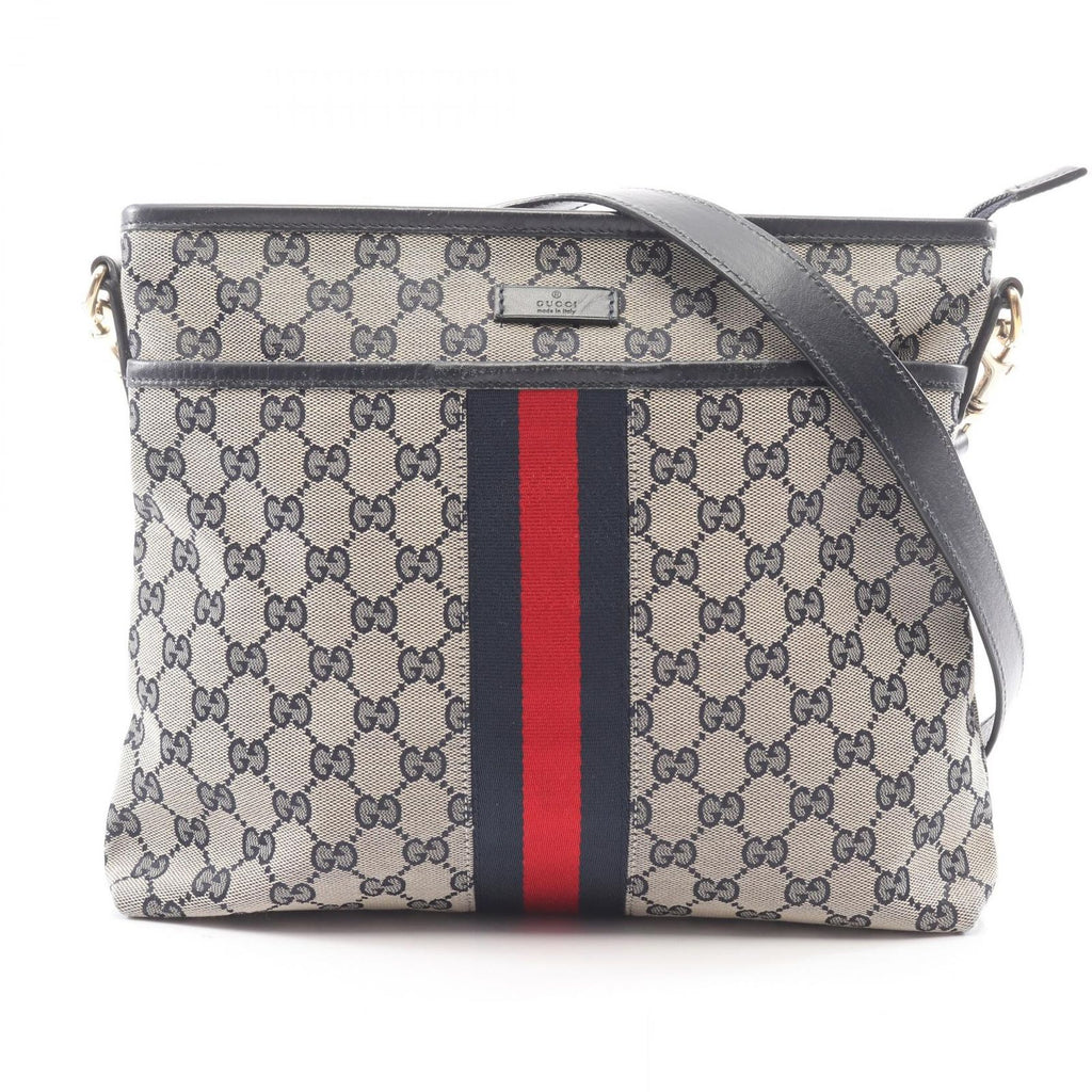 Gucci Shoulder Bag Sherry Line GG Canvas Beige Navy