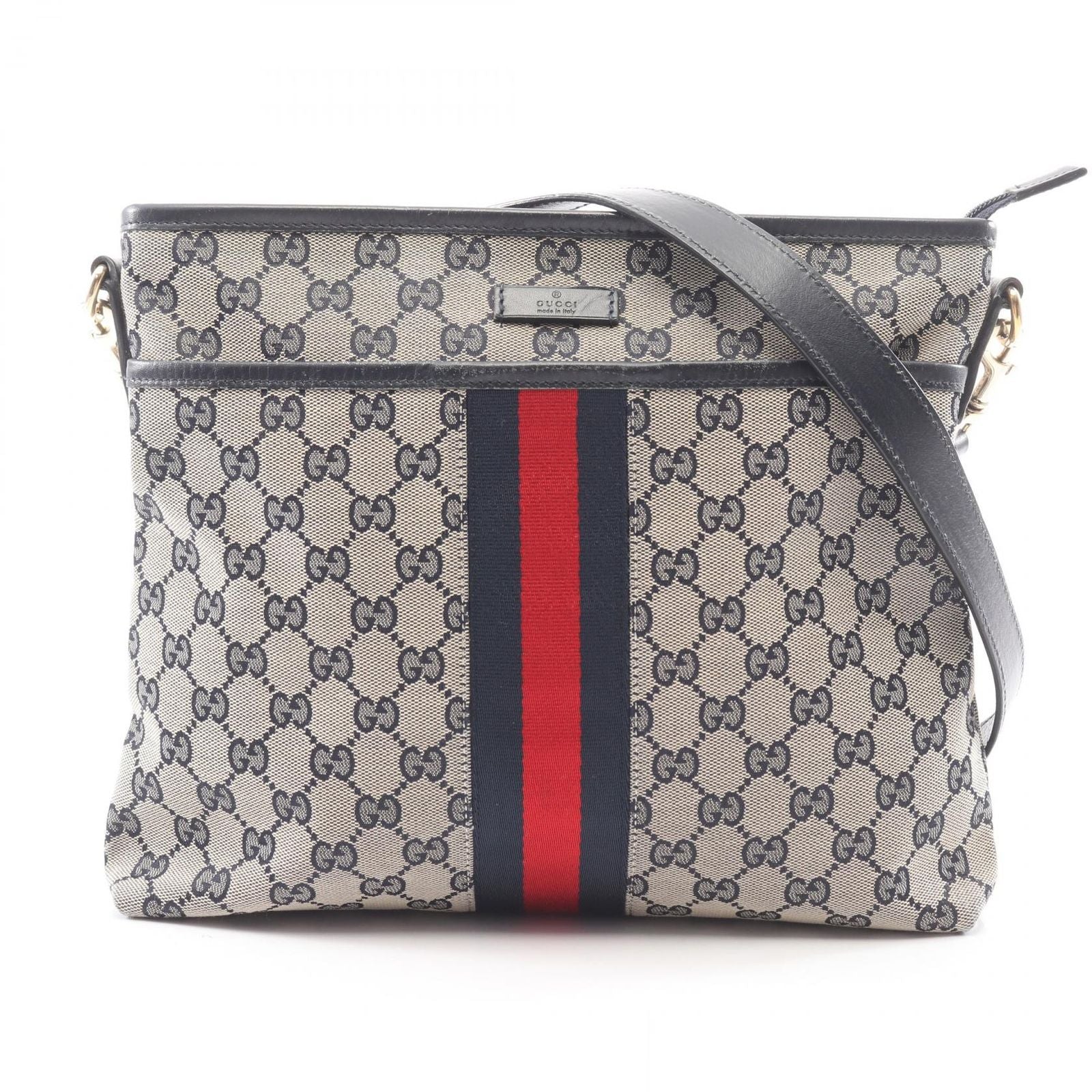 Gucci Shoulder Bag Sherry Line GG Canvas Beige Navy