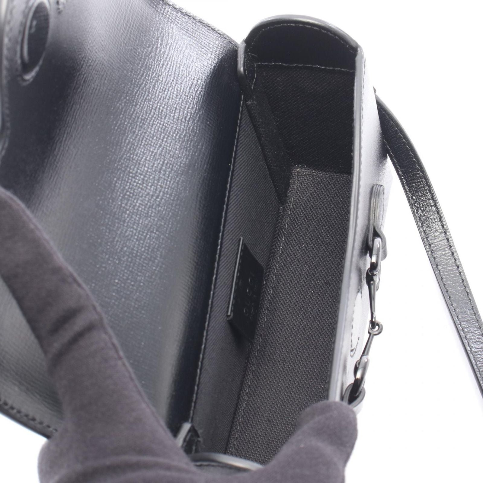 Gucci Shoulder Bag Horsebit Black Leather Mini — view 3