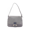 Fendi Shoulder Bag Mamma Bucket Zucchino Ivory Navy Canvas Leather