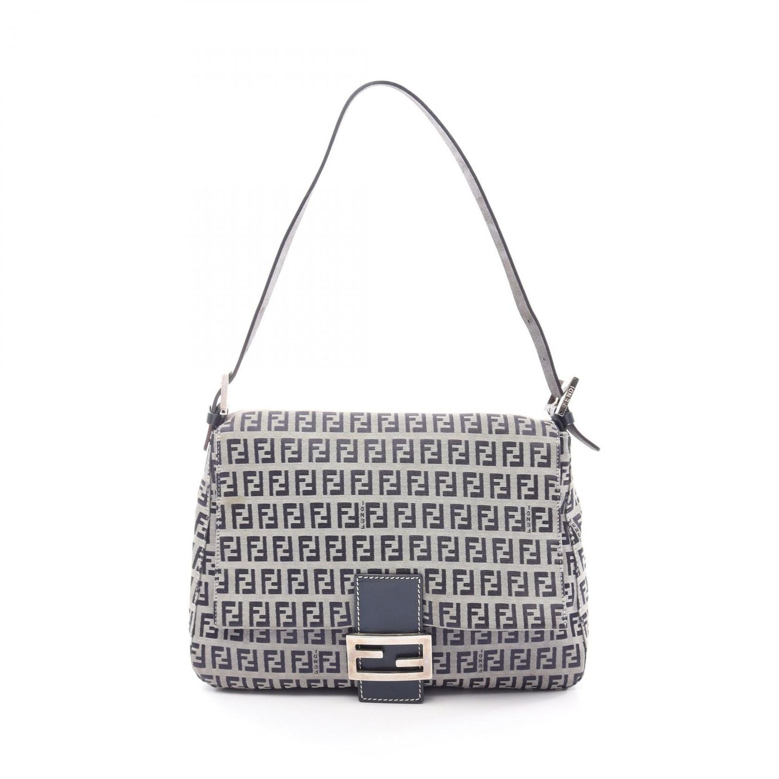 Fendi Shoulder Bag Mamma Bucket Zucchino Ivory Navy Canvas Leather