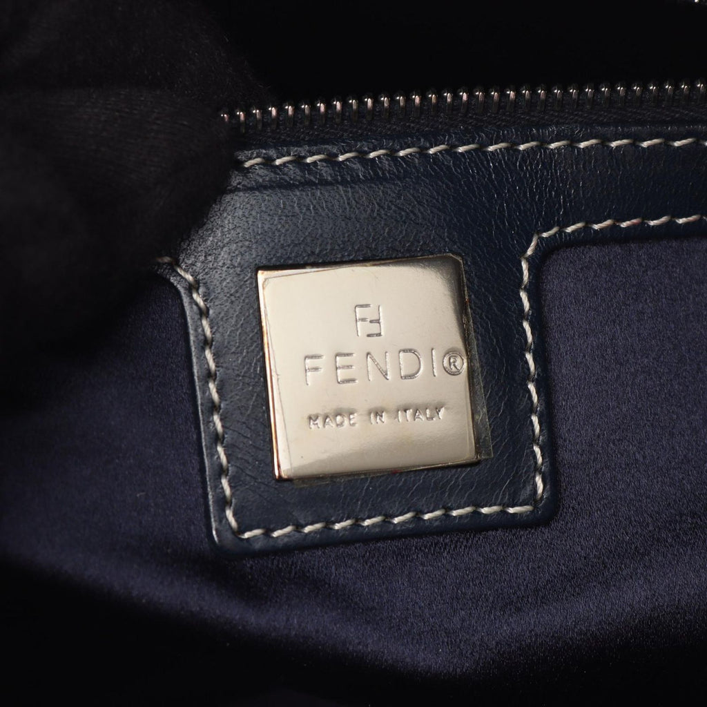 Fendi Shoulder Bag Mamma Bucket Zucchino Ivory Navy Canvas Leather — view 4