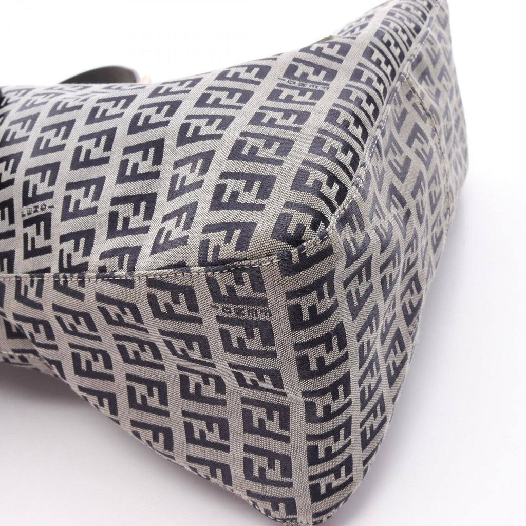 Fendi Shoulder Bag Mamma Bucket Zucchino Ivory Navy Canvas Leather — view 7