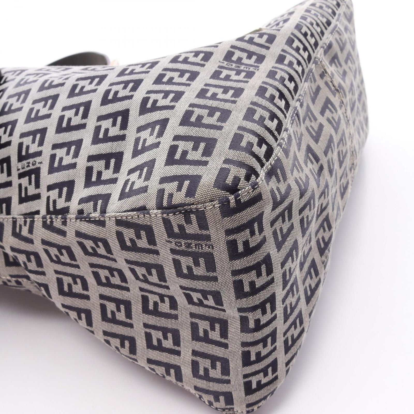 Fendi Shoulder Bag Mamma Bucket Zucchino Ivory Navy Canvas Leather — view 7