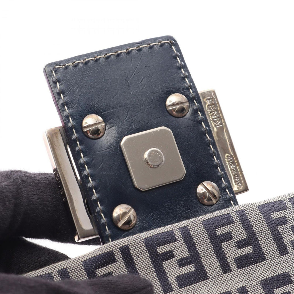 Fendi Shoulder Bag Mamma Bucket Zucchino Ivory Navy Canvas Leather — view 5