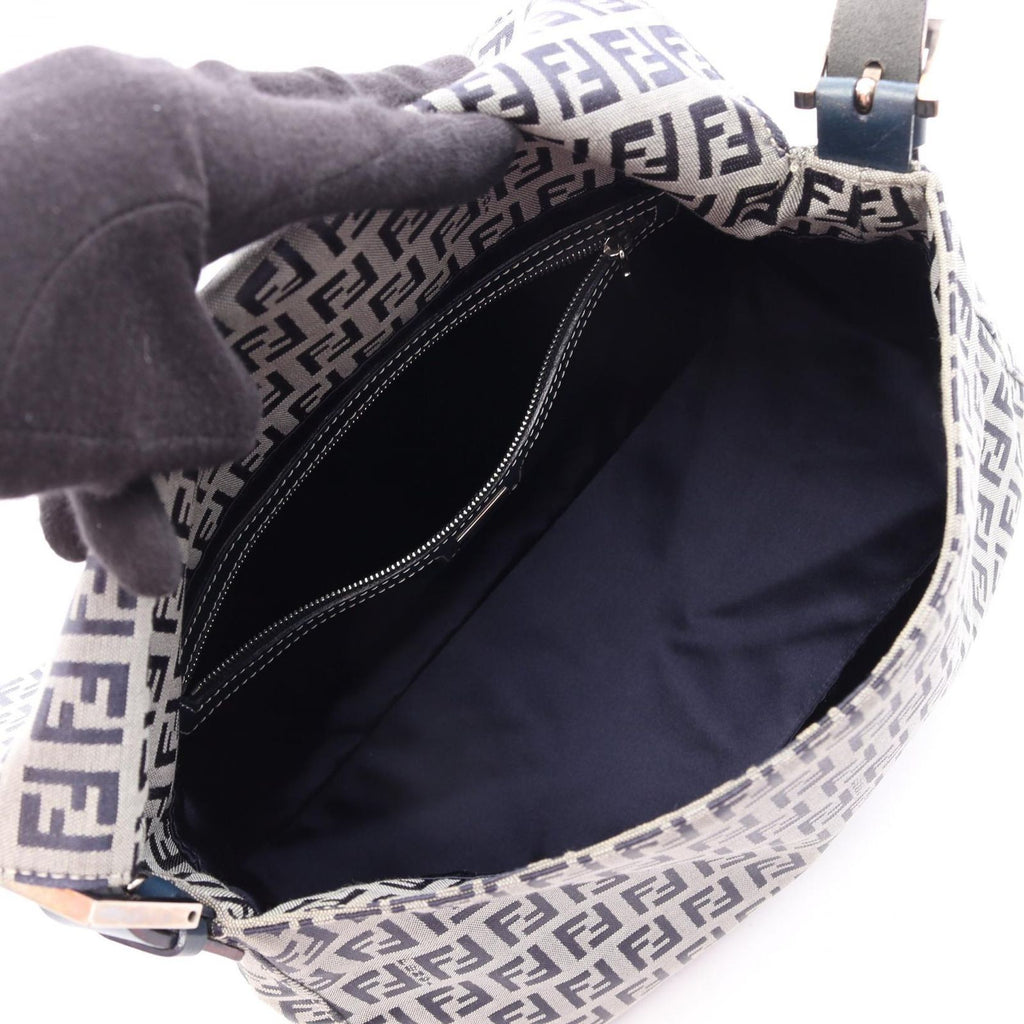 Fendi Shoulder Bag Mamma Bucket Zucchino Ivory Navy Canvas Leather — view 3