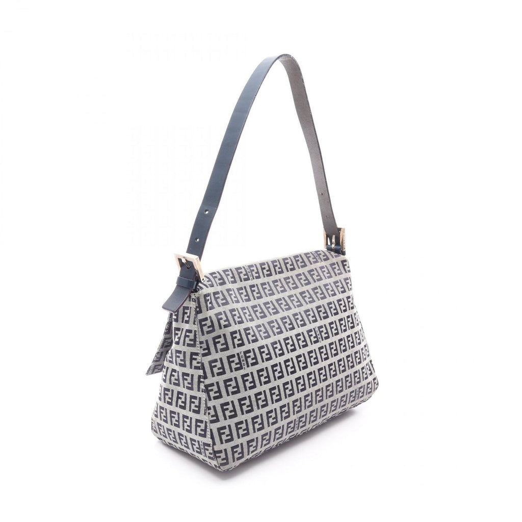Fendi Shoulder Bag Mamma Bucket Zucchino Ivory Navy Canvas Leather — view 2