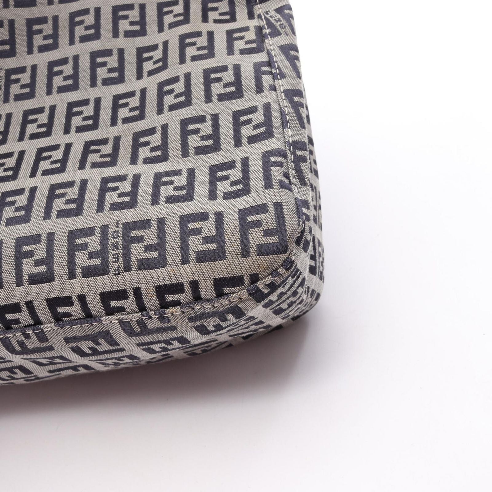Fendi Shoulder Bag Mamma Bucket Zucchino Ivory Navy Canvas Leather — view 8