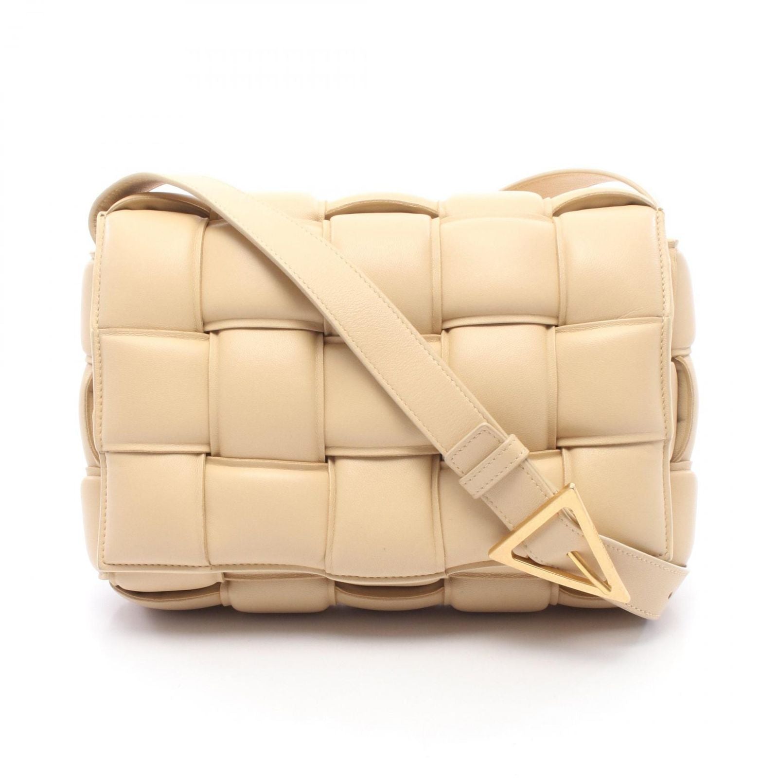 Bottega Veneta Shoulder Bag Padded Cassette Intrecciato Beige Leather Maxi