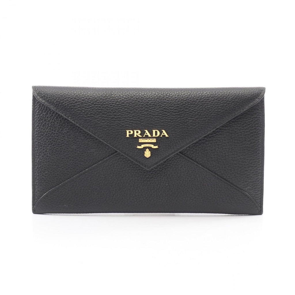 Prada Bifold Wallet Vitello Grain Envelope Black Leather Move