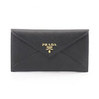 Prada Bifold Wallet Vitello Grain Envelope Black Leather Move