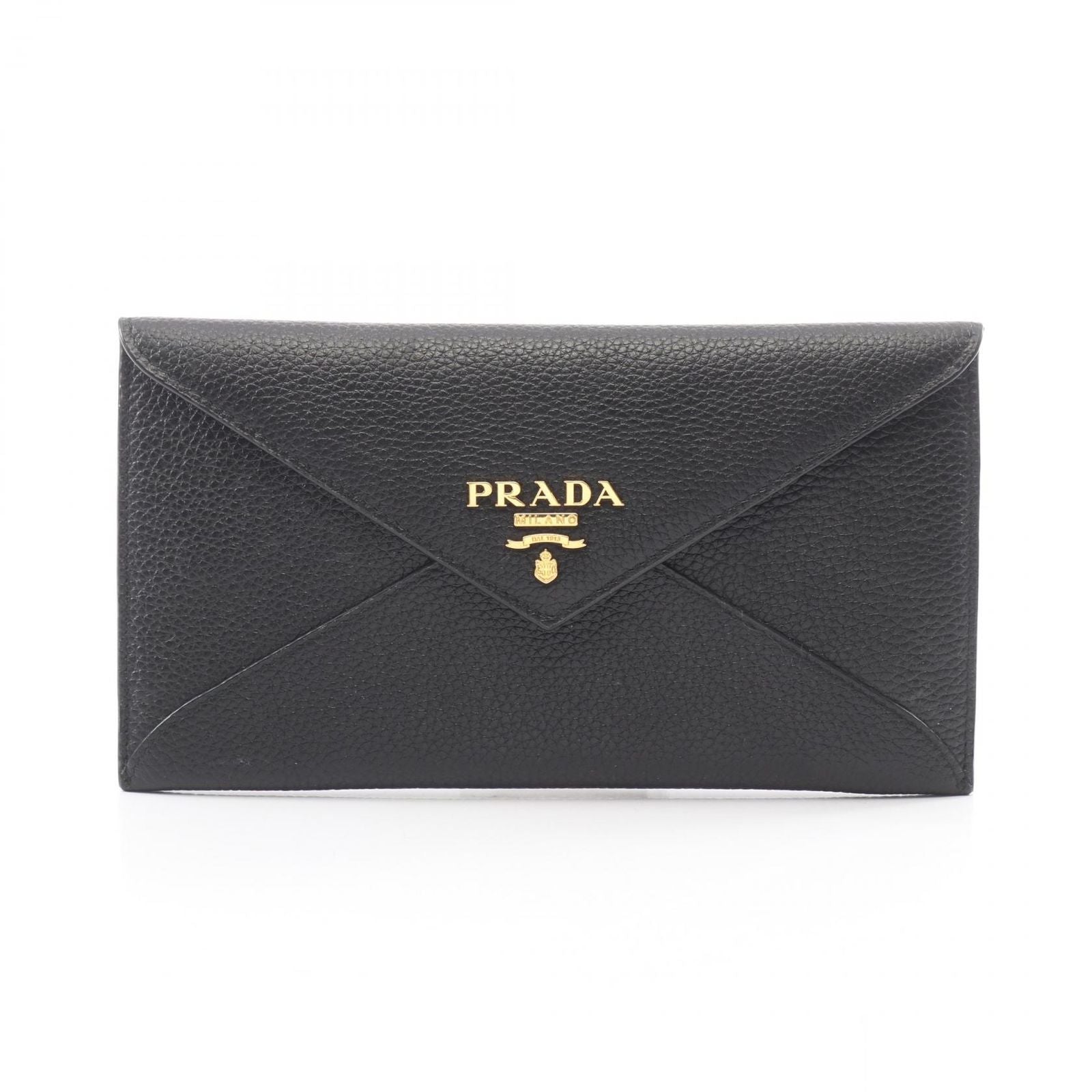 Prada Bifold Wallet Vitello Grain Envelope Black Leather Move