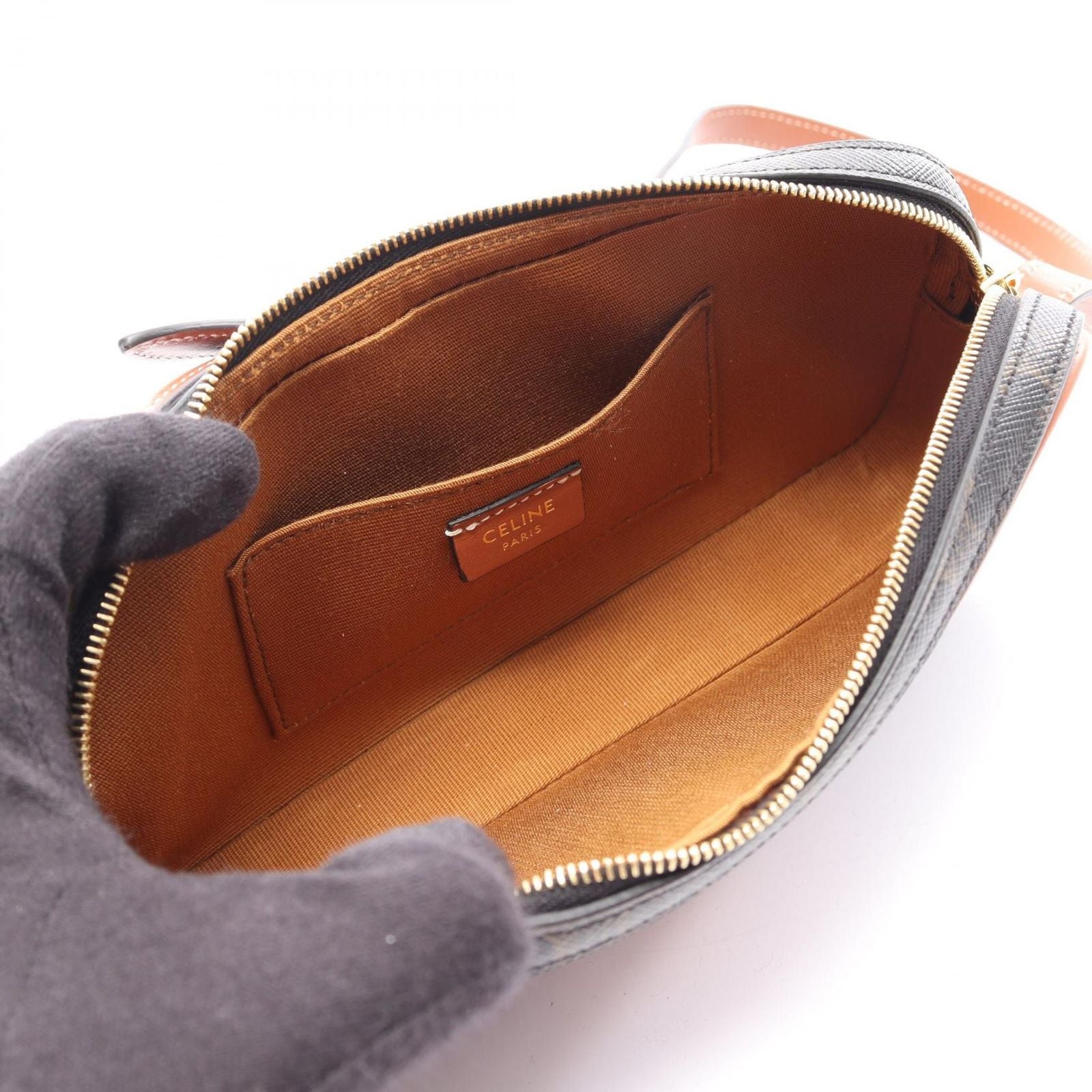 Celine Shoulder Bag Cuill Triomphe Mini Brown Black Canvas Leather — view 3