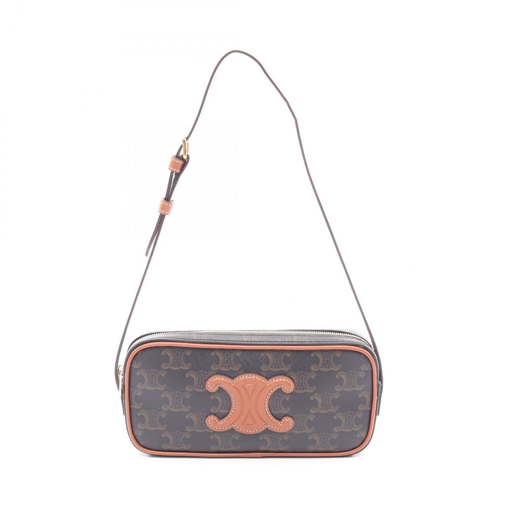 Celine Shoulder Bag Cuill Triomphe Mini Brown Black Canvas Leather