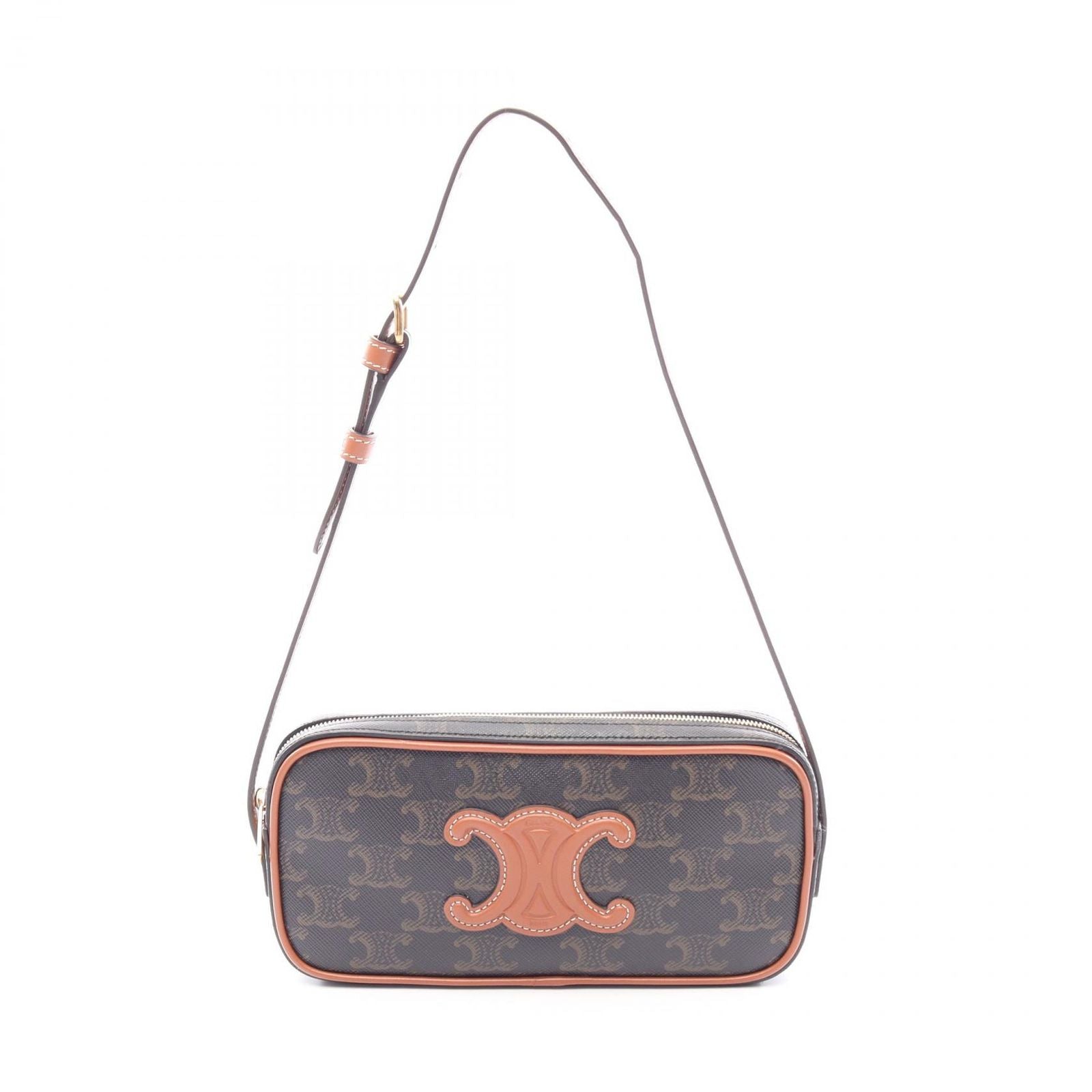 Celine Shoulder Bag Cuill Triomphe Mini Brown Black Canvas Leather