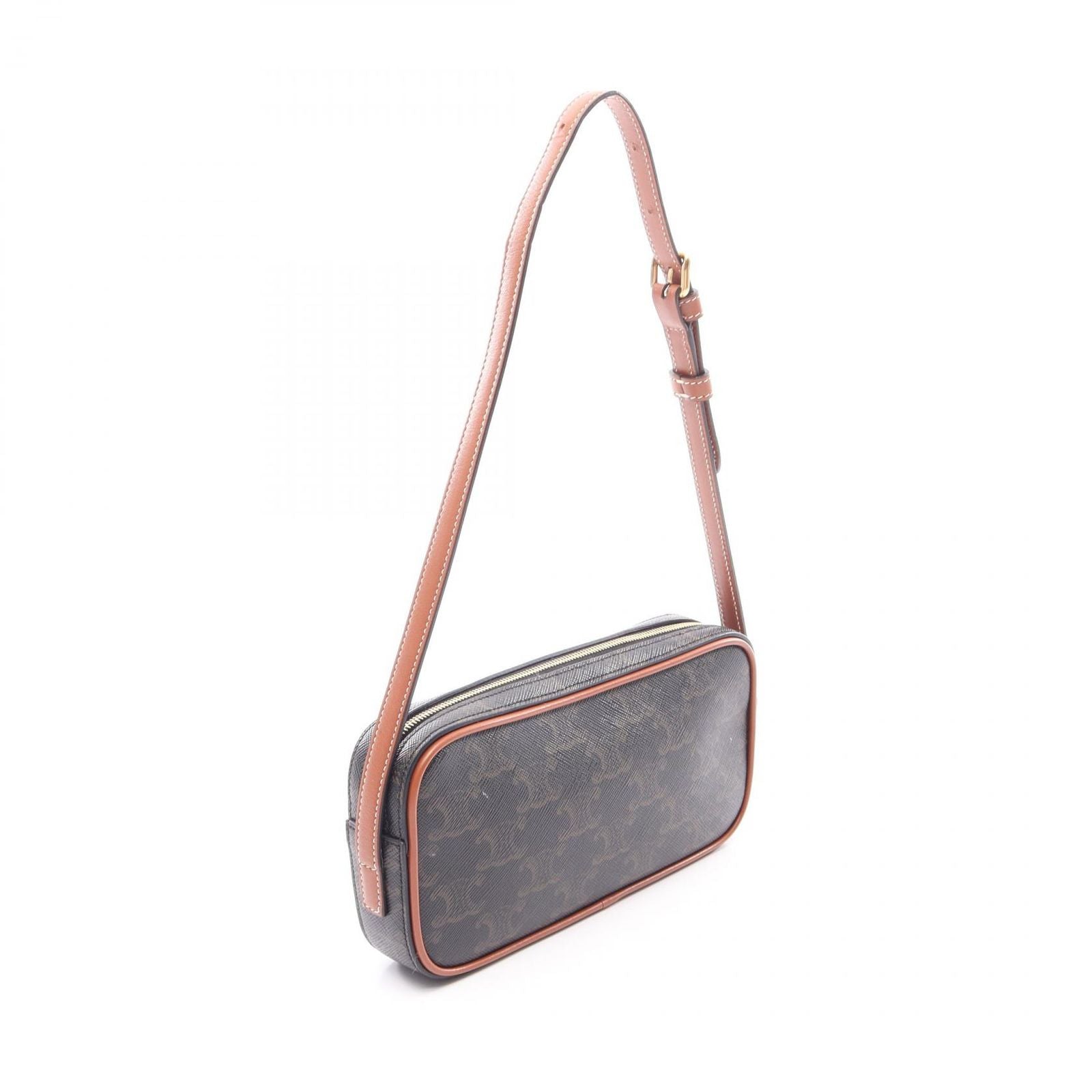 Celine Shoulder Bag Cuill Triomphe Mini Brown Black Canvas Leather — view 2