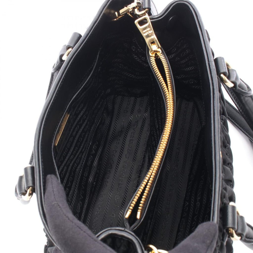 Prada Tote Tessuto Gaufre' 2-Way Black Nylon Leather Gathered — view 3
