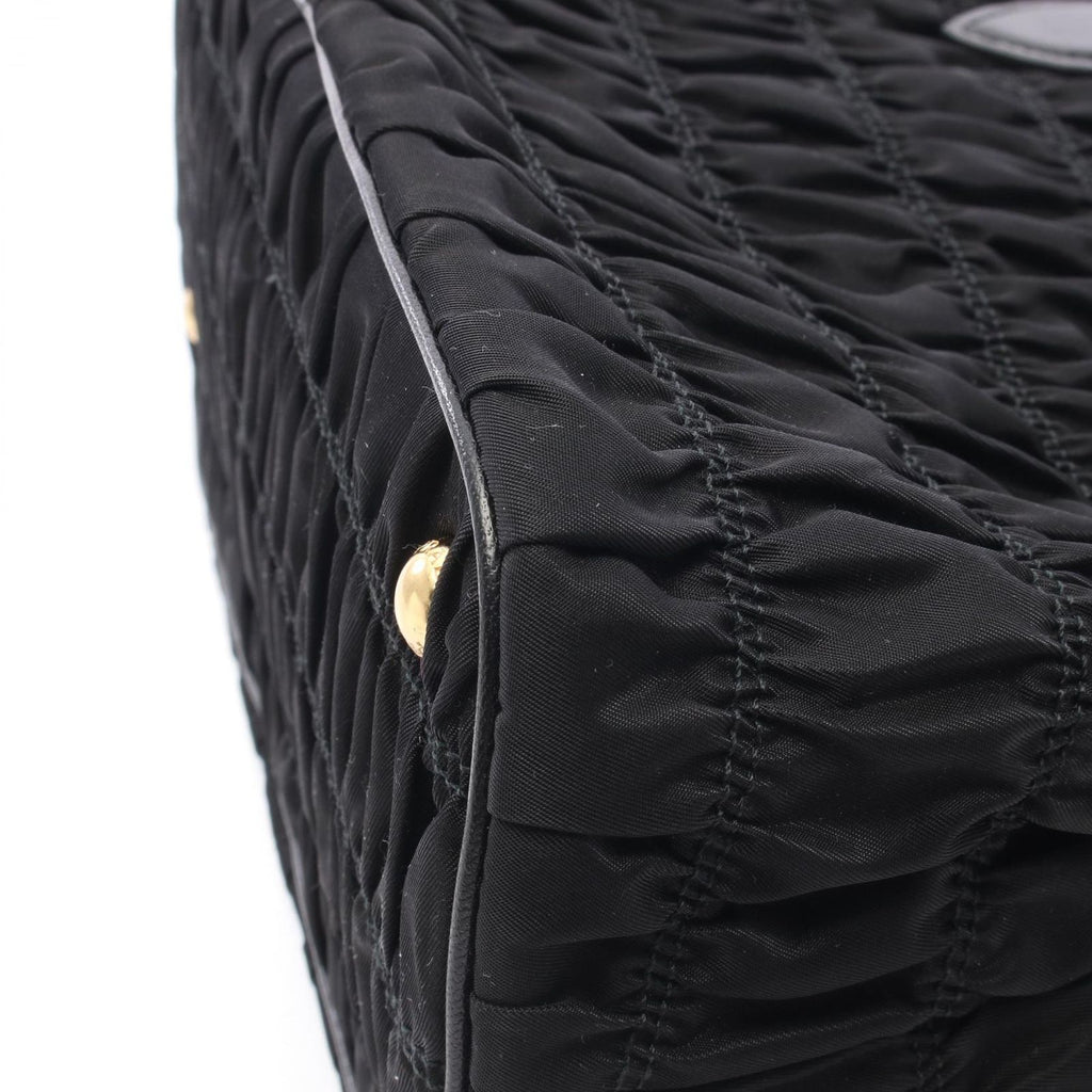 Prada Tote Tessuto Gaufre' 2-Way Black Nylon Leather Gathered — view 5