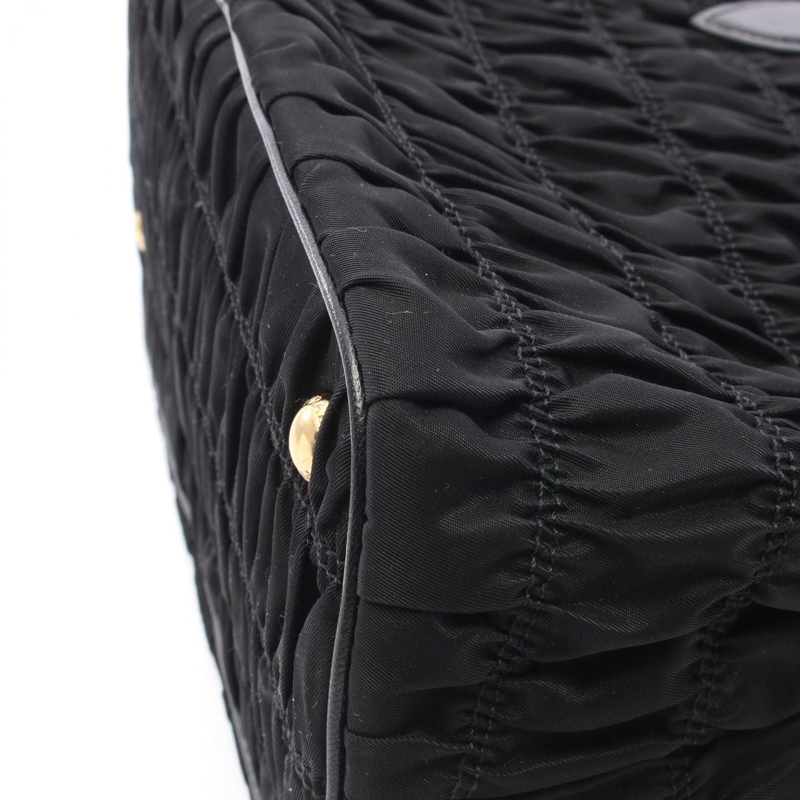 Prada Tote Tessuto Gaufre' 2-Way Black Nylon Leather Gathered — view 5