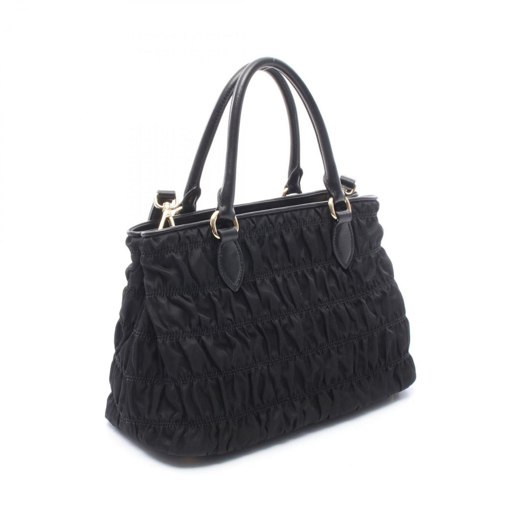 Prada Tote Tessuto Gaufre' 2-Way Black Nylon Leather Gathered — view 2