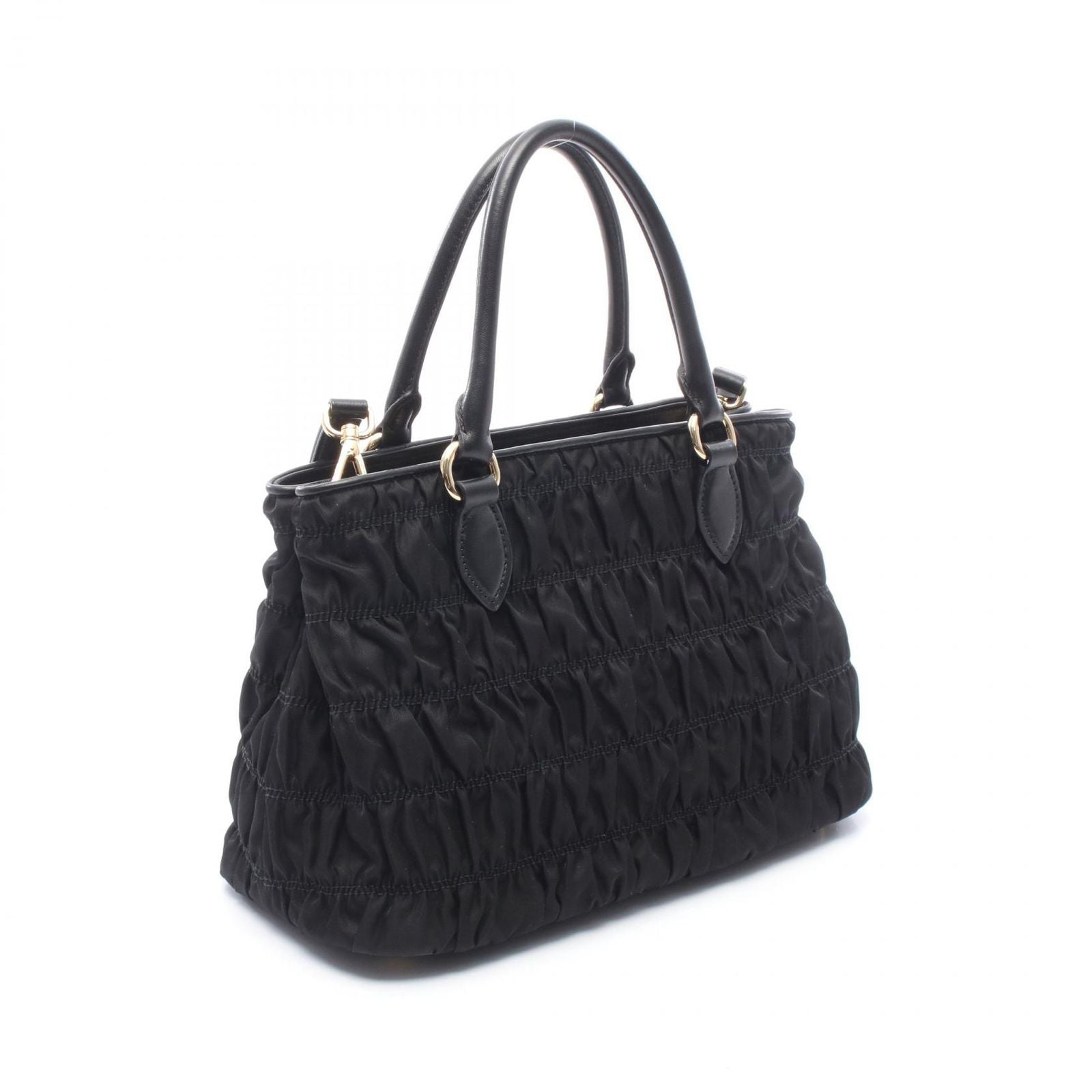 Prada Tote Tessuto Gaufre' 2-Way Black Nylon Leather Gathered — view 2