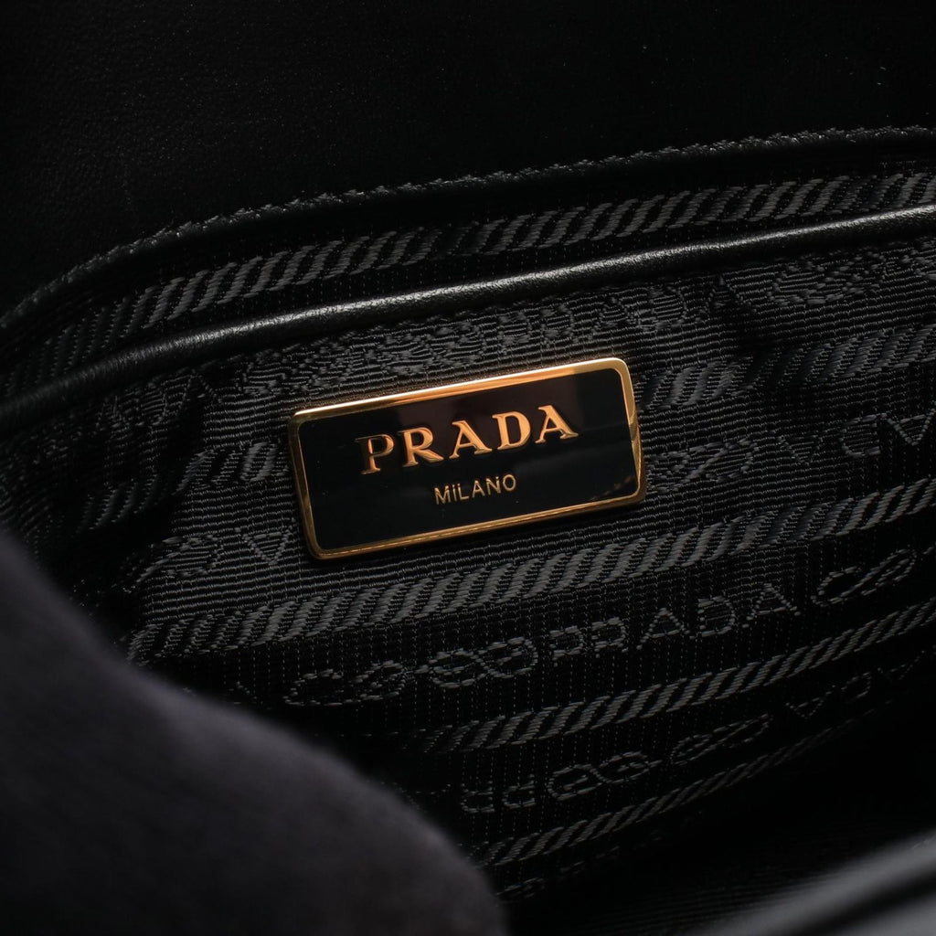 Prada Tote Tessuto Gaufre' 2-Way Black Nylon Leather Gathered — view 4