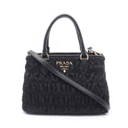Prada Tote Tessuto Gaufre' 2-Way Black Nylon Leather Gathered