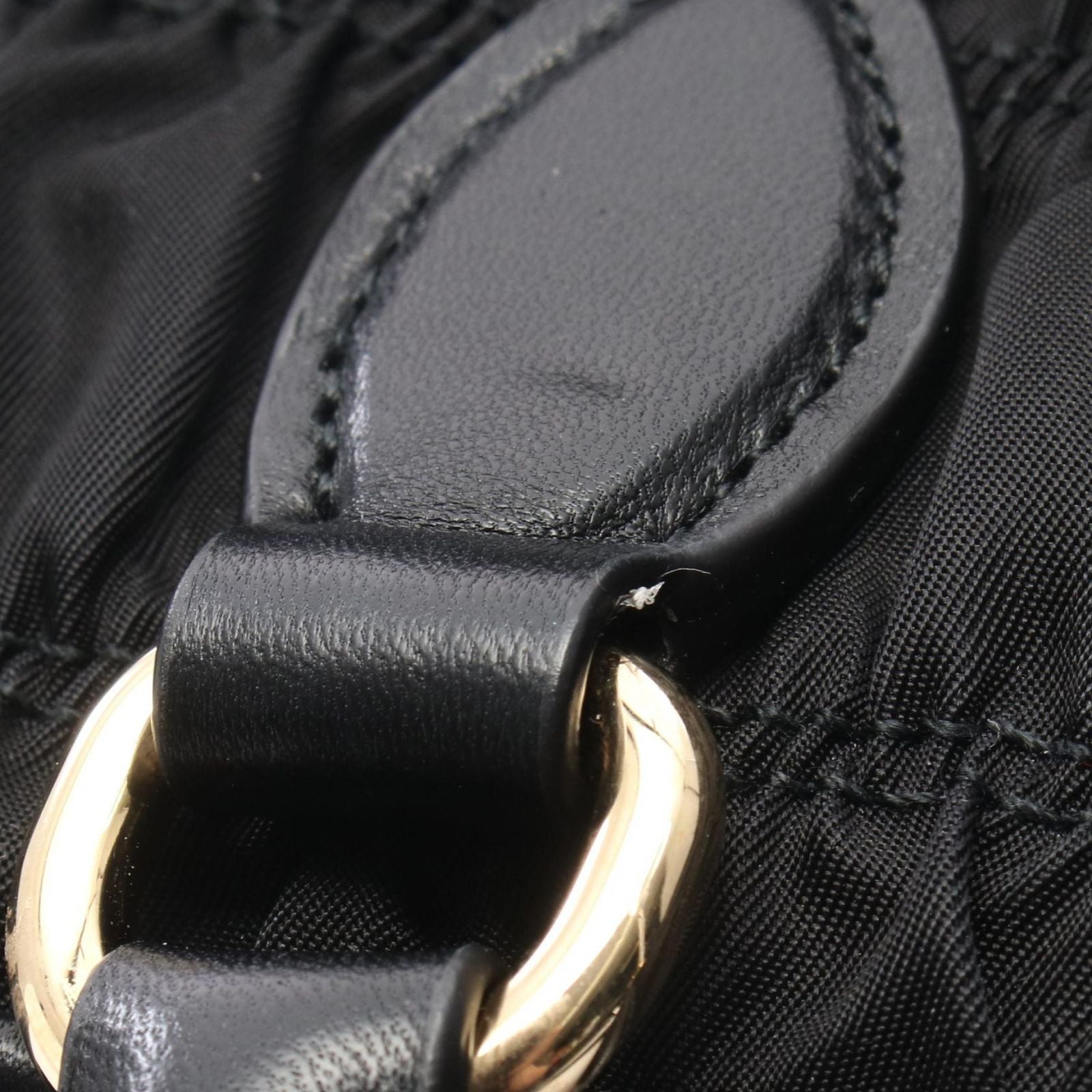 Prada Tote Tessuto Gaufre' 2-Way Black Nylon Leather Gathered — view 6