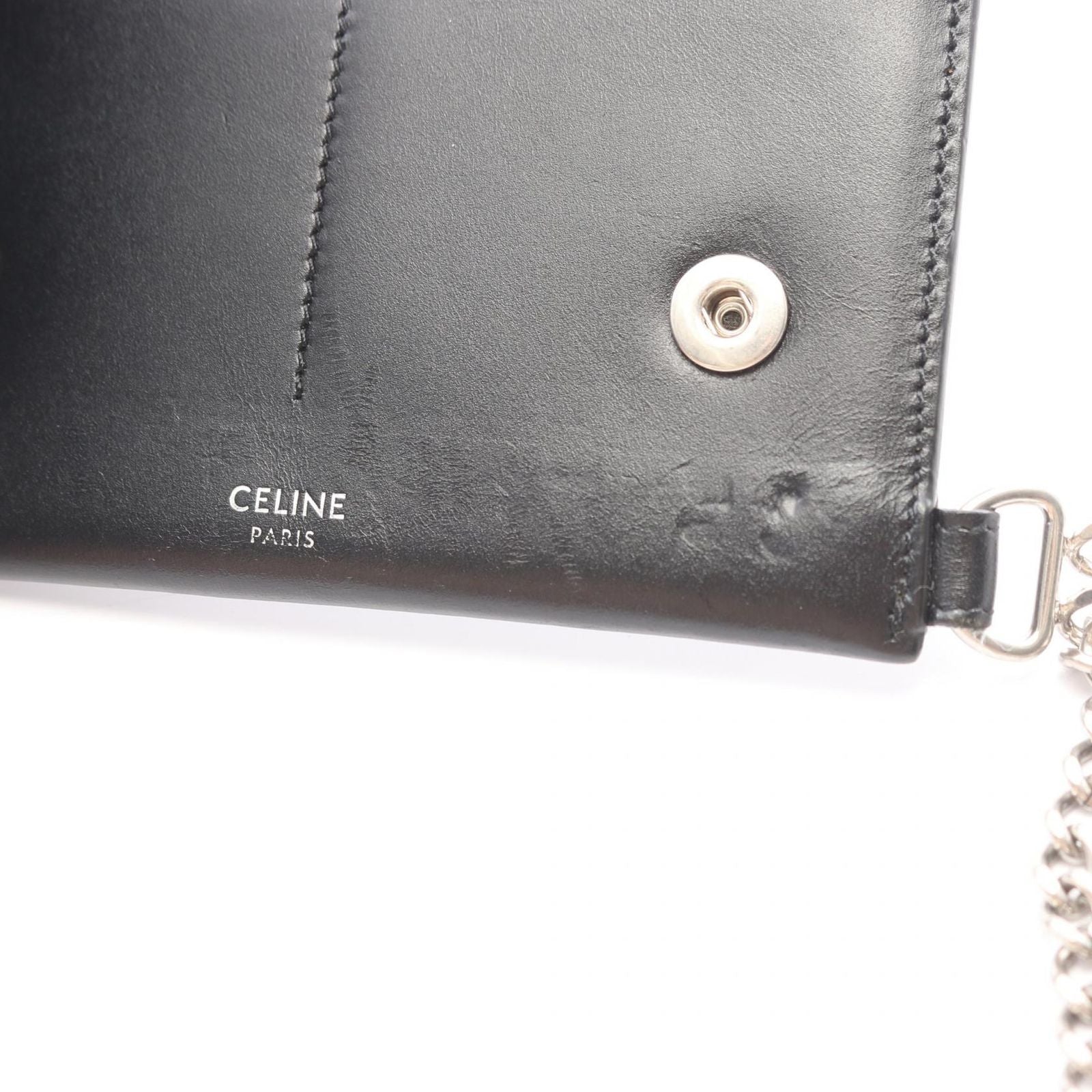 Celine Billfold Biker Chain Wallet Black Leather Shoulder — view 5